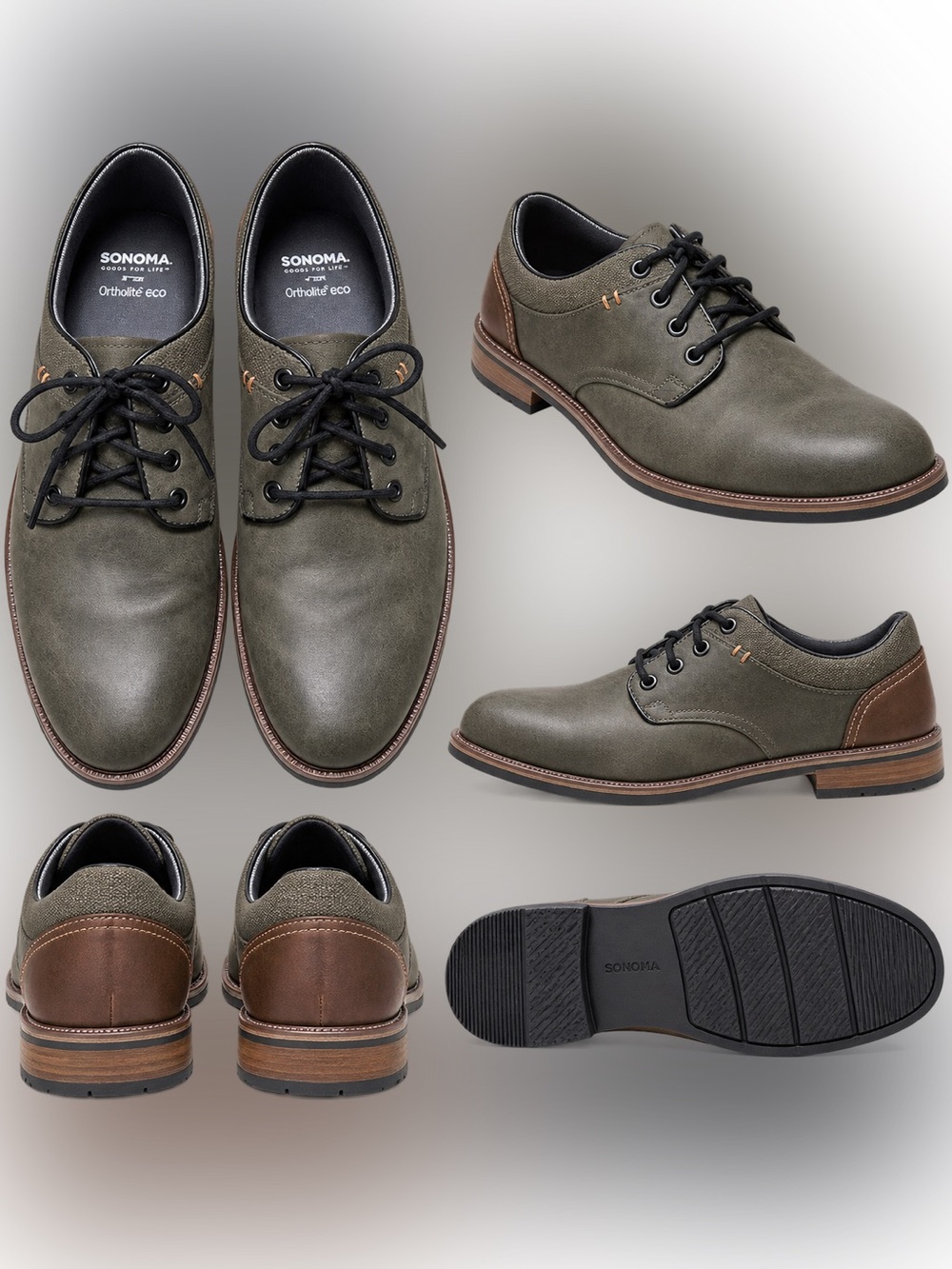 SONOMA Olive and Brown Men's Lace-Up Oxford Dress Shoes
